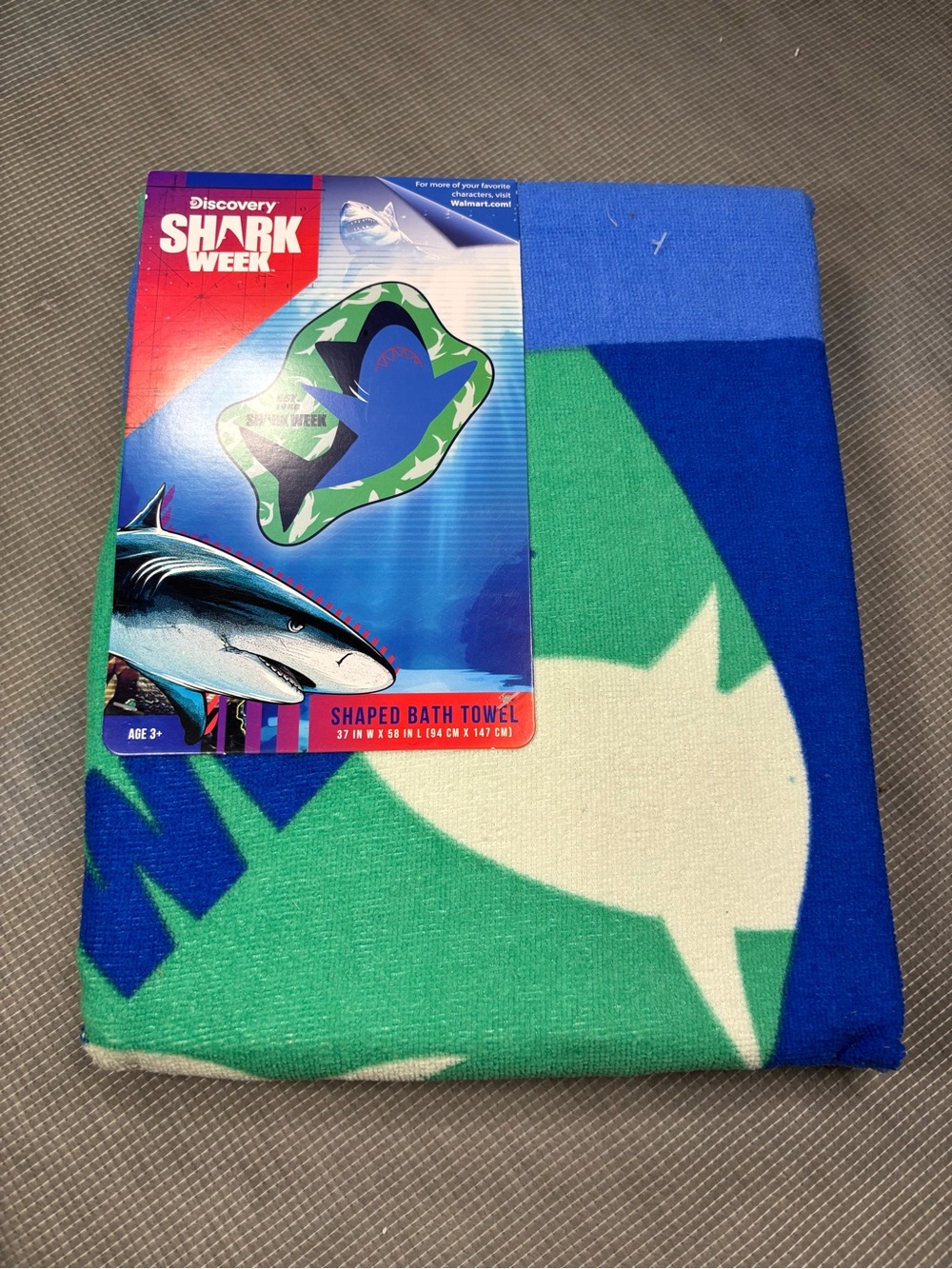 Bath towel Shark Week Green & Blue Shark Towel kids It has a defect